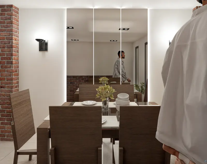Render: comedor y circulación. Casa en sibaté en Sibaté, Decord Design