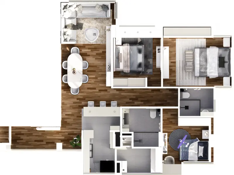 Plano: planta del apartamento amoblada. Apartamento en chapinero en Bogotá, Decord Design
