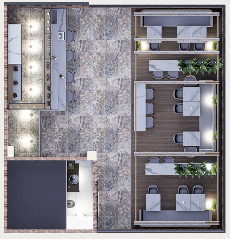 Plano: planta del bar. Bar con terraza en Facatativá, Decord Design