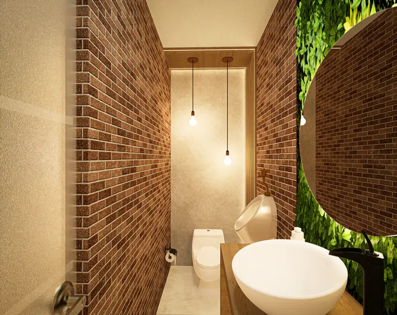 Render: baño con jardín vertical. Bar con terraza en Facatativá, Decord Design