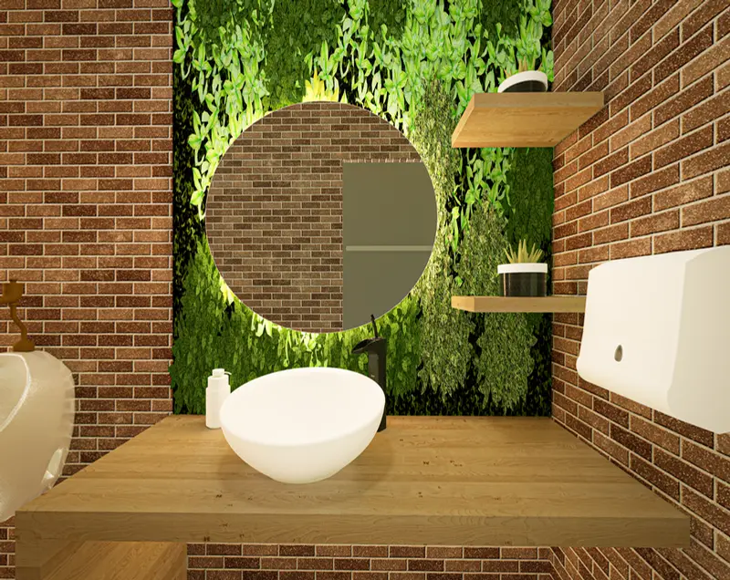 Render: baño con jardín vertical. Bar con terraza en Facatativá, Decord Design