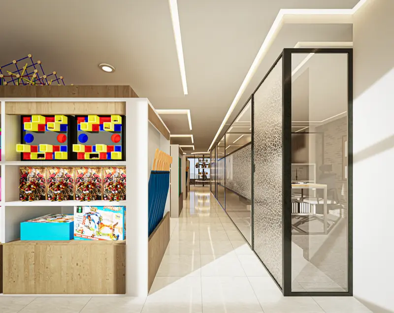 Render: tienda con exhibidores y punto de pago. Tienda y oficinas en Mosquera, Decord Design