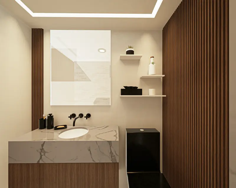 Render: baño. Tienda y oficinas en Mosquera, Decord Design