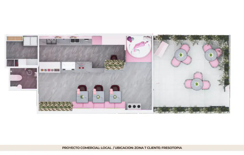 Plano: planta del local. Tienda de postres en Bogotá, Decord Design