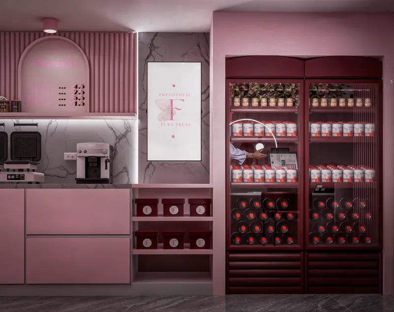 Render: barra de toppings. Tienda de postres en Bogotá, Decord Design
