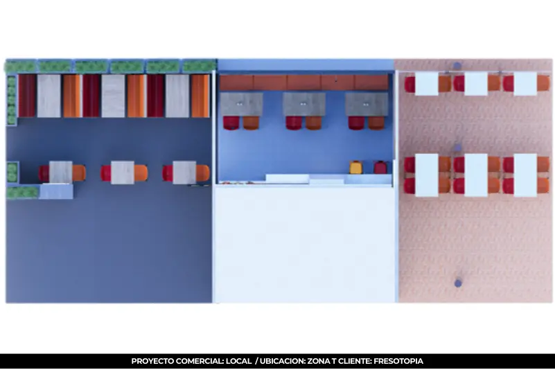 Plano: planta del restaurante por zonas. Restaurante en Bogotá, Decord Design