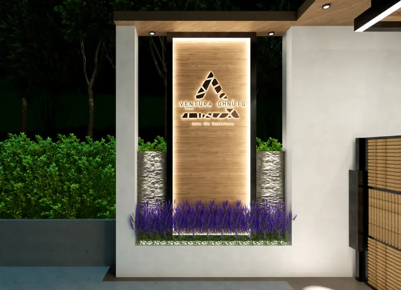 Render: portería y acceso vehicular. Proyecto turístico en La Vega, Decord Design