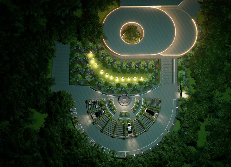 Render: vista aérea del proyecto. Proyecto turístico en La Vega, Decord Design
