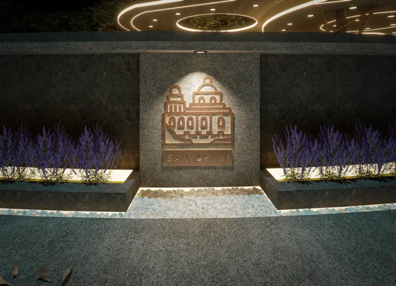Render: muro de señalética iluminado. Proyecto turístico en La Vega, Decord Design