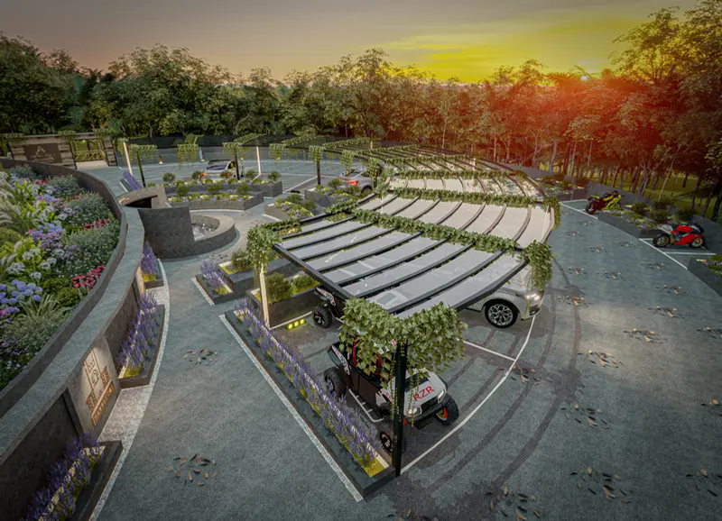 Render: senderos y paisajismo nocturno. Proyecto turístico en La Vega, Decord Design