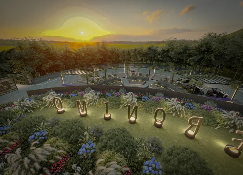 Render: senderos y paisajismo nocturno. Proyecto turístico en La Vega, Decord Design