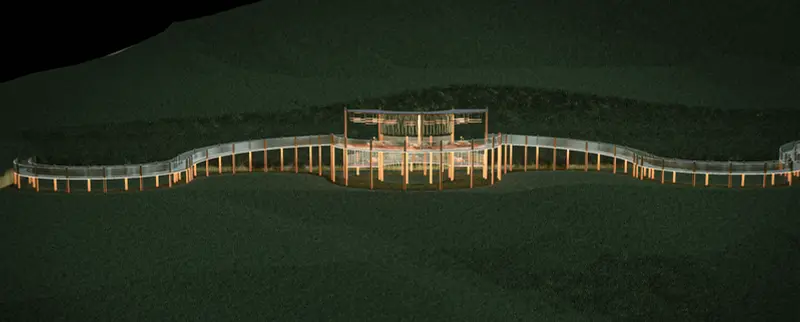 Render: decks de madera y zona social. Proyecto turístico en La Vega, Decord Design