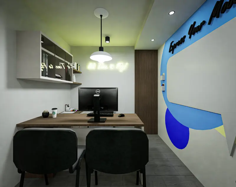 Render: oficinas administrativas. Sede educativa de aviación en Bogotá, Decord Design