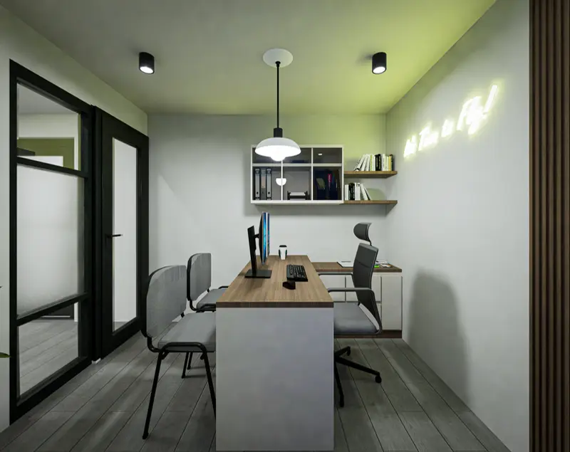 Render: oficinas administrativas. Sede educativa de aviación en Bogotá, Decord Design