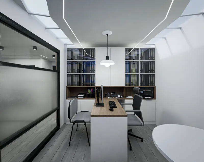 Render: oficinas administrativas. Sede educativa de aviación en Bogotá, Decord Design