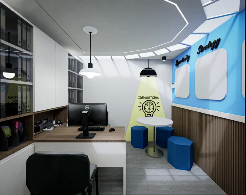 Render: oficinas administrativas. Sede educativa de aviación en Bogotá, Decord Design