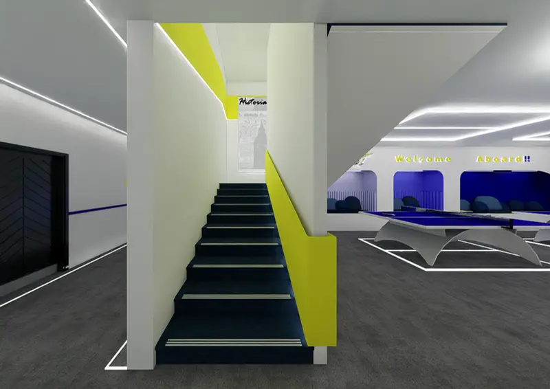 Render: escaleras. Sede educativa de aviación en Bogotá, Decord Design