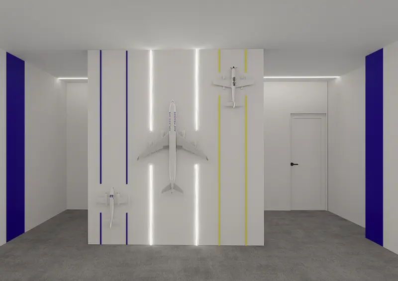 Render: zona de bienestar con mesas de ping-pong. Sede educativa de aviación en Bogotá, Decord Design