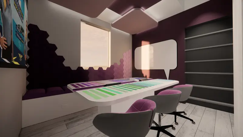 Render: sala de juntas. Sede educativa de aviación en Bogotá, Decord Design