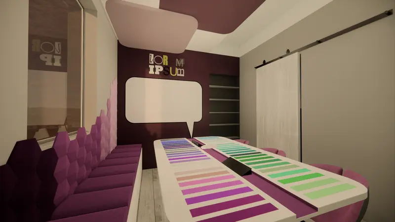 Render: sala de juntas. Sede educativa de aviación en Bogotá, Decord Design