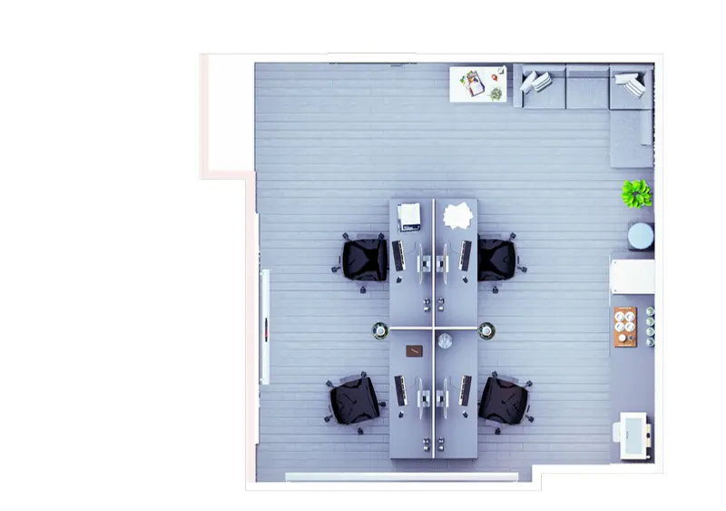 Plano: planta de oficina. Sede educativa de aviación en Bogotá, Decord Design