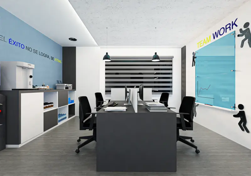 Render: oficinas operativas. Sede educativa de aviación en Bogotá, Decord Design