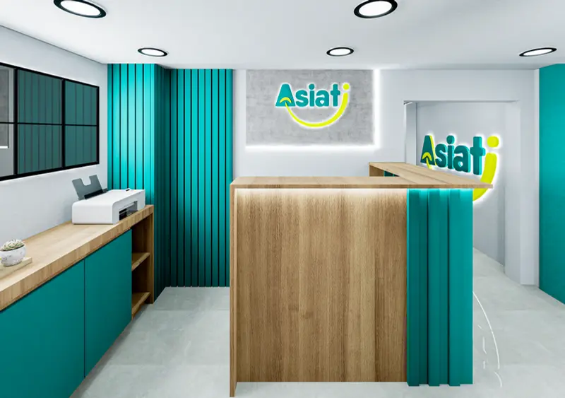 Render: recepción. Oficinas con zona recreativa en Bogotá, Decord Design