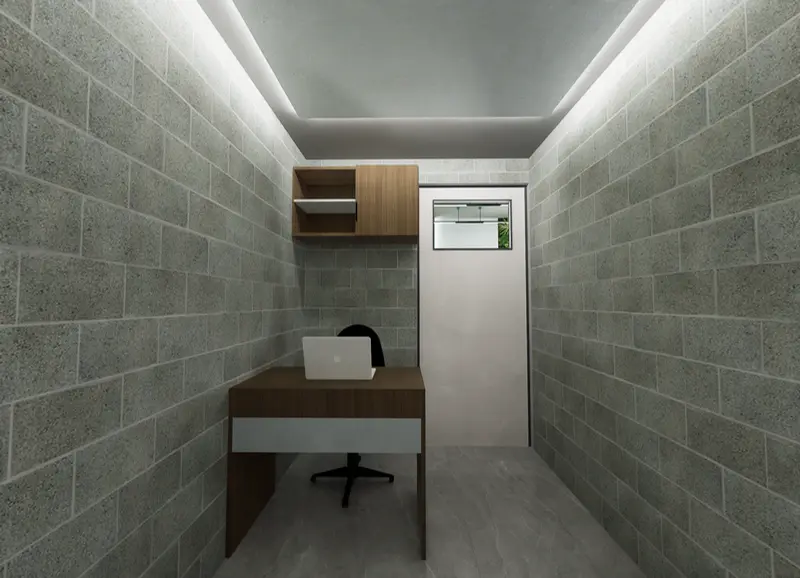 Render: pasillo. Oficinas con zona recreativa en Bogotá, Decord Design