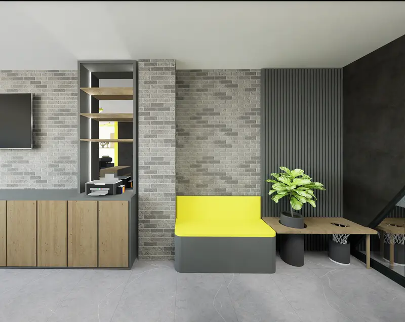 Render: área de trabajo. Oficinas con zona recreativa en Bogotá, Decord Design