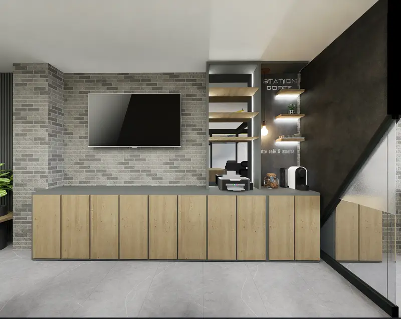 Render: área de trabajo. Oficinas con zona recreativa en Bogotá, Decord Design