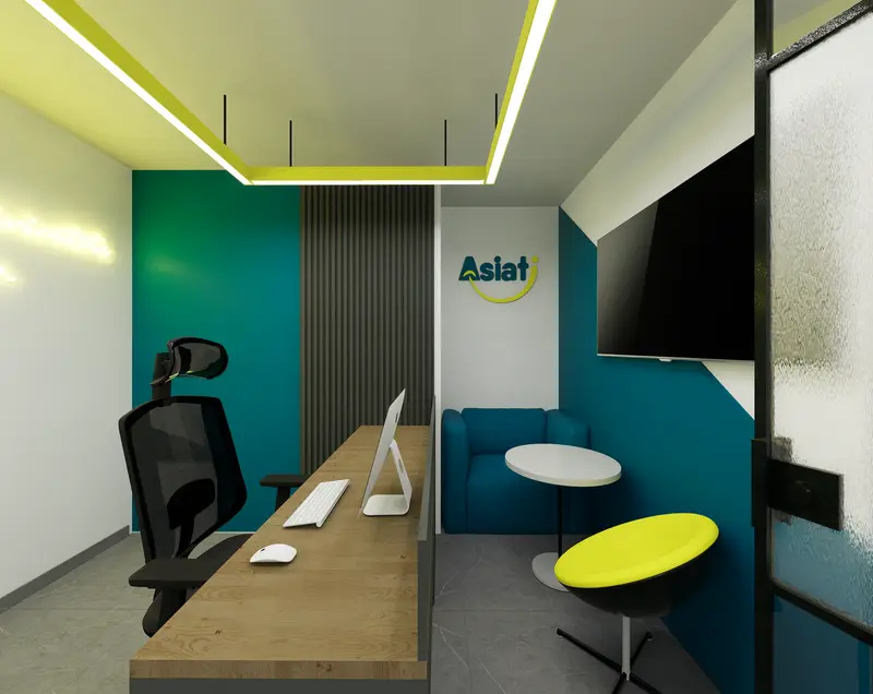 Render: oficinas privadas. Oficinas con zona recreativa en Bogotá, Decord Design