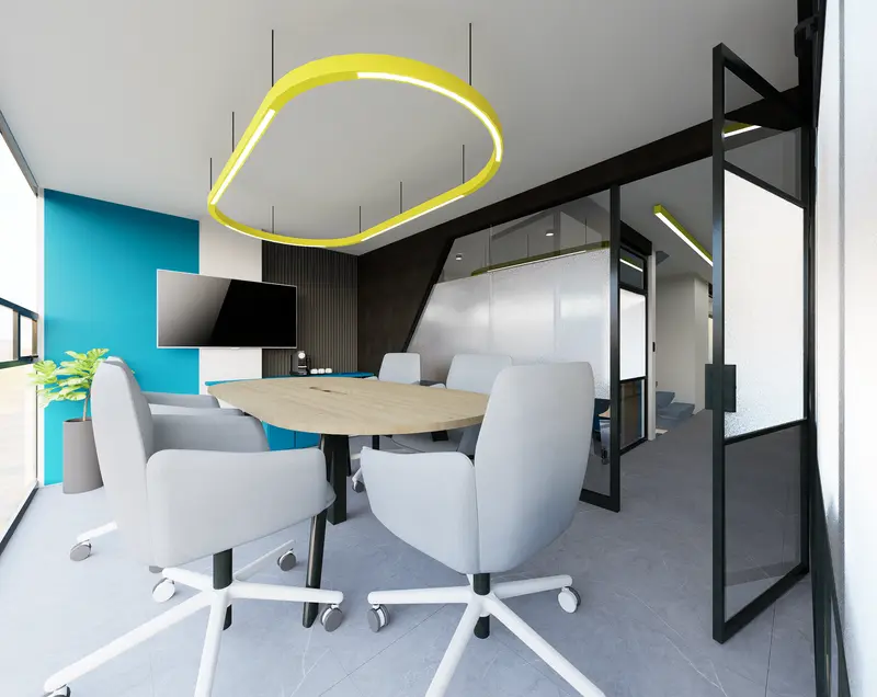 Render: oficinas privadas. Oficinas con zona recreativa en Bogotá, Decord Design