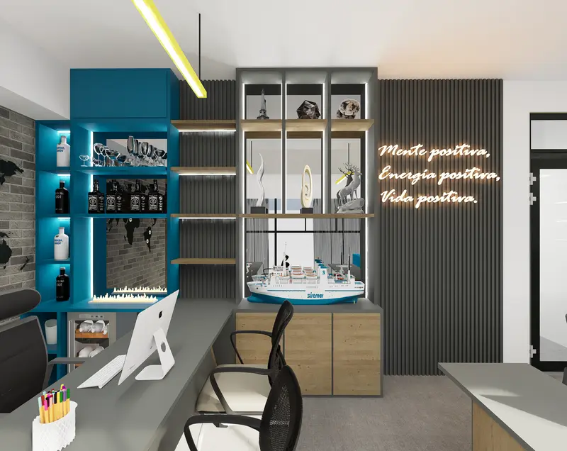 Render: oficina gerencial. Oficinas con zona recreativa en Bogotá, Decord Design