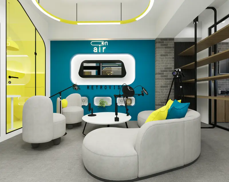 Render: lounge «El Retrovisor». Oficinas con zona recreativa en Bogotá, Decord Design