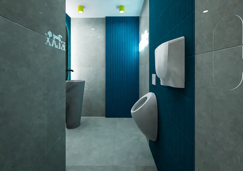 Render: baños. Oficinas con zona recreativa en Bogotá, Decord Design