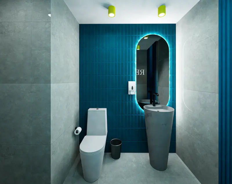 Render: baños. Oficinas con zona recreativa en Bogotá, Decord Design
