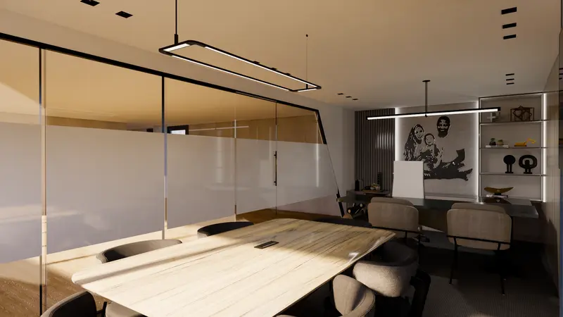 Render: sala de juntas. Oficinas corporativas en Barranquilla, Decord Design