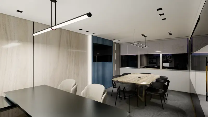 Render: sala de juntas. Oficinas corporativas en Barranquilla, Decord Design