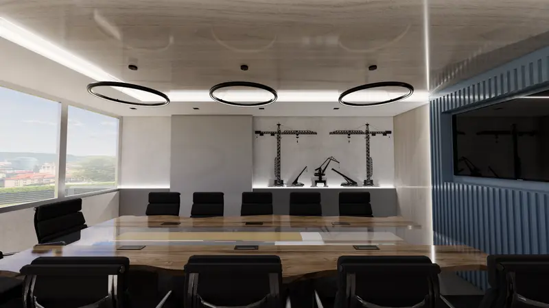 Render: sala de juntas. Oficinas corporativas en Barranquilla, Decord Design