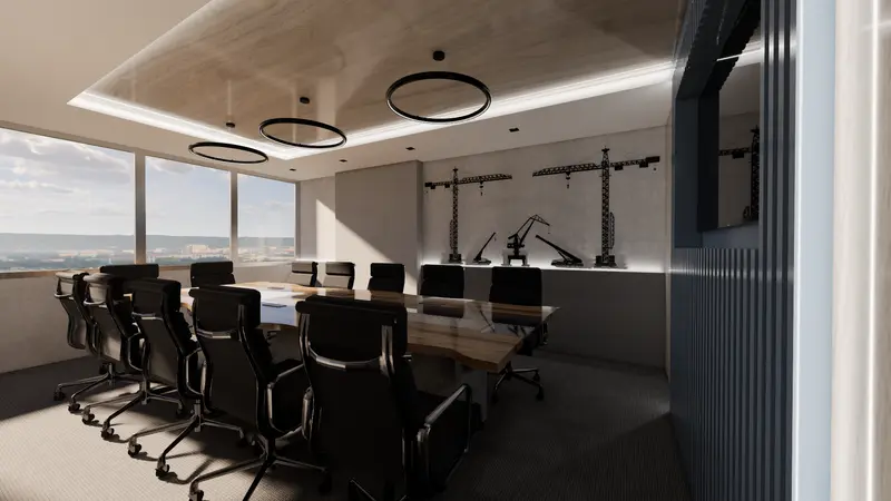 Render: sala de juntas. Oficinas corporativas en Barranquilla, Decord Design
