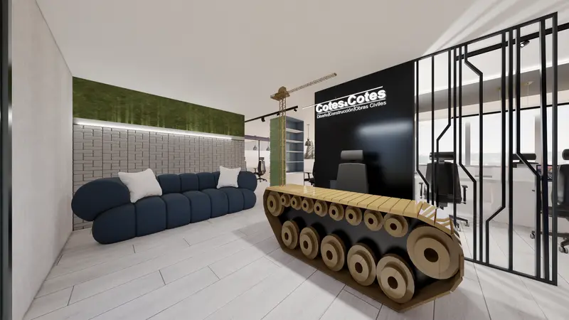 Render: recepción y lounge. Oficinas corporativas en Barranquilla, Decord Design