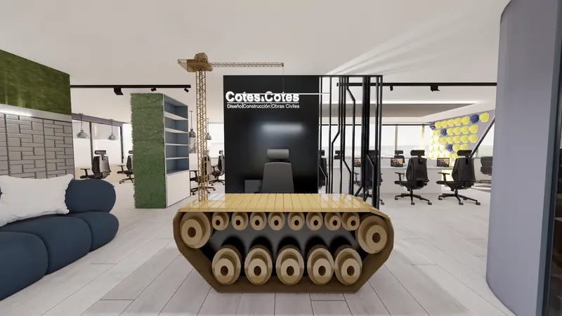 Render: recepción y lounge. Oficinas corporativas en Barranquilla, Decord Design